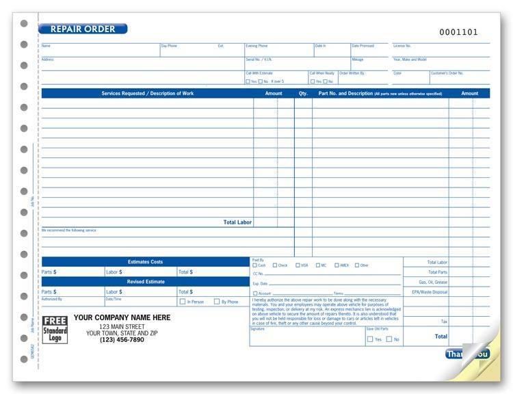 500 Automobile Garage Repair Order with Key Tag 3 Part Nebs/Deluxe No. GEN6582