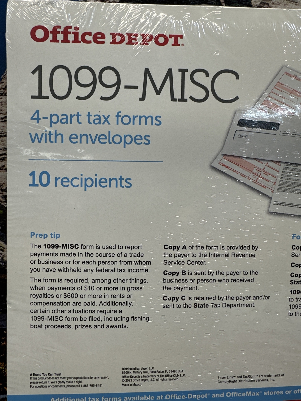 2023 1099 Misc Forms 4 Part Tax Forms Kit, 10 Laser Forms w envelopes