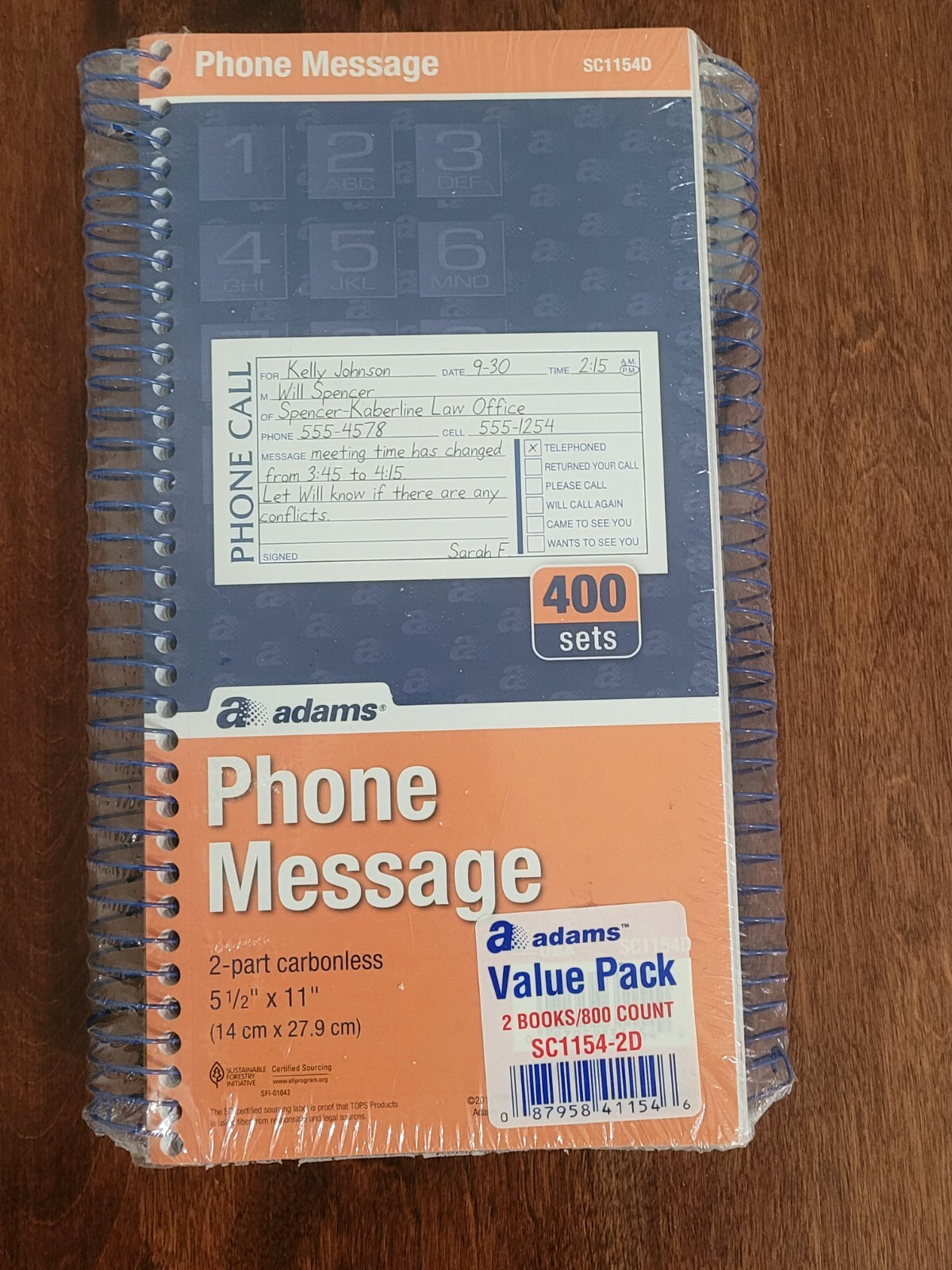 Adams Phone Message 800 Count 2-PART Carbonless SC1154-2D 2-Pack- New