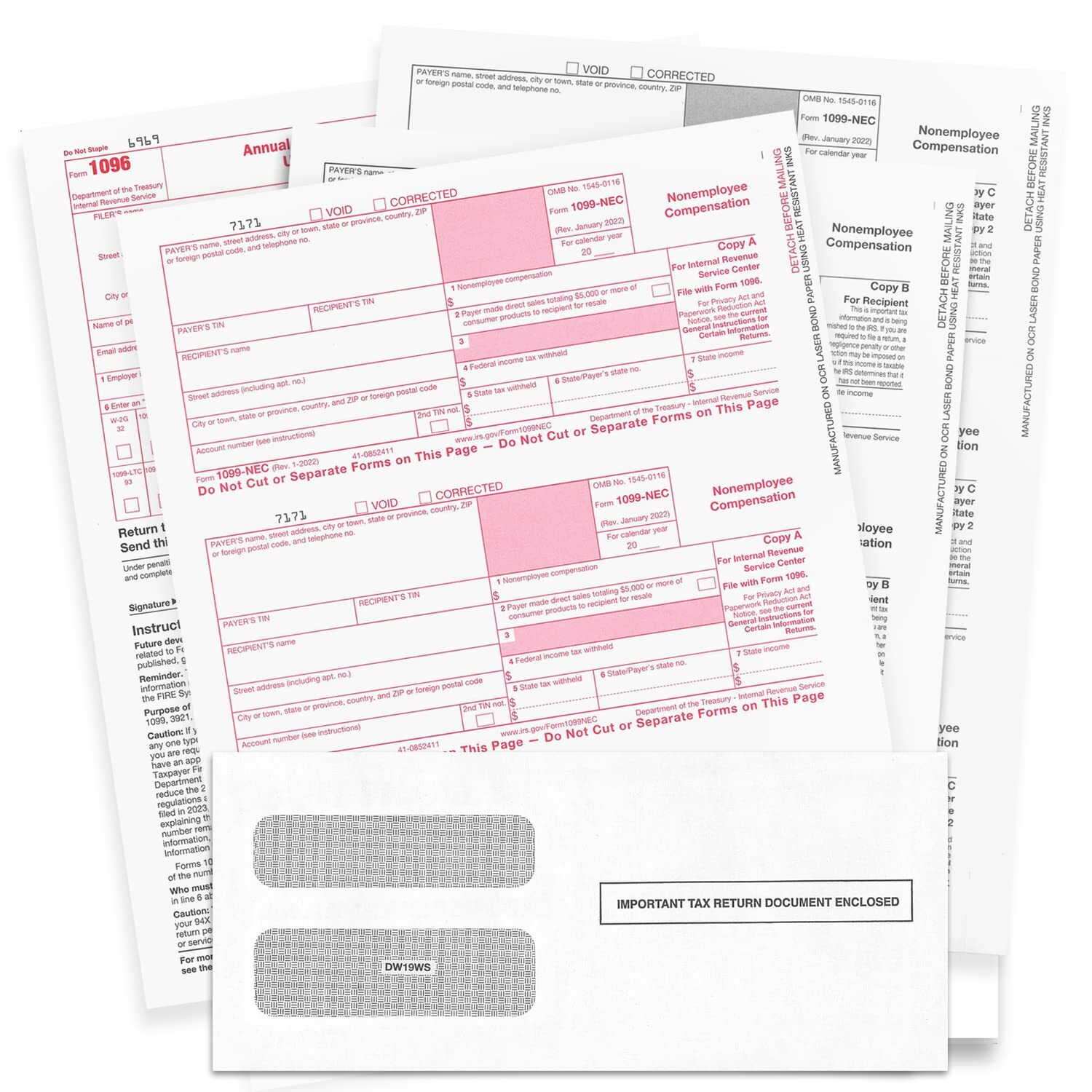 1099-NEC Forms for 2024 4-Part Tax Forms with Envelopes Compatible with Software