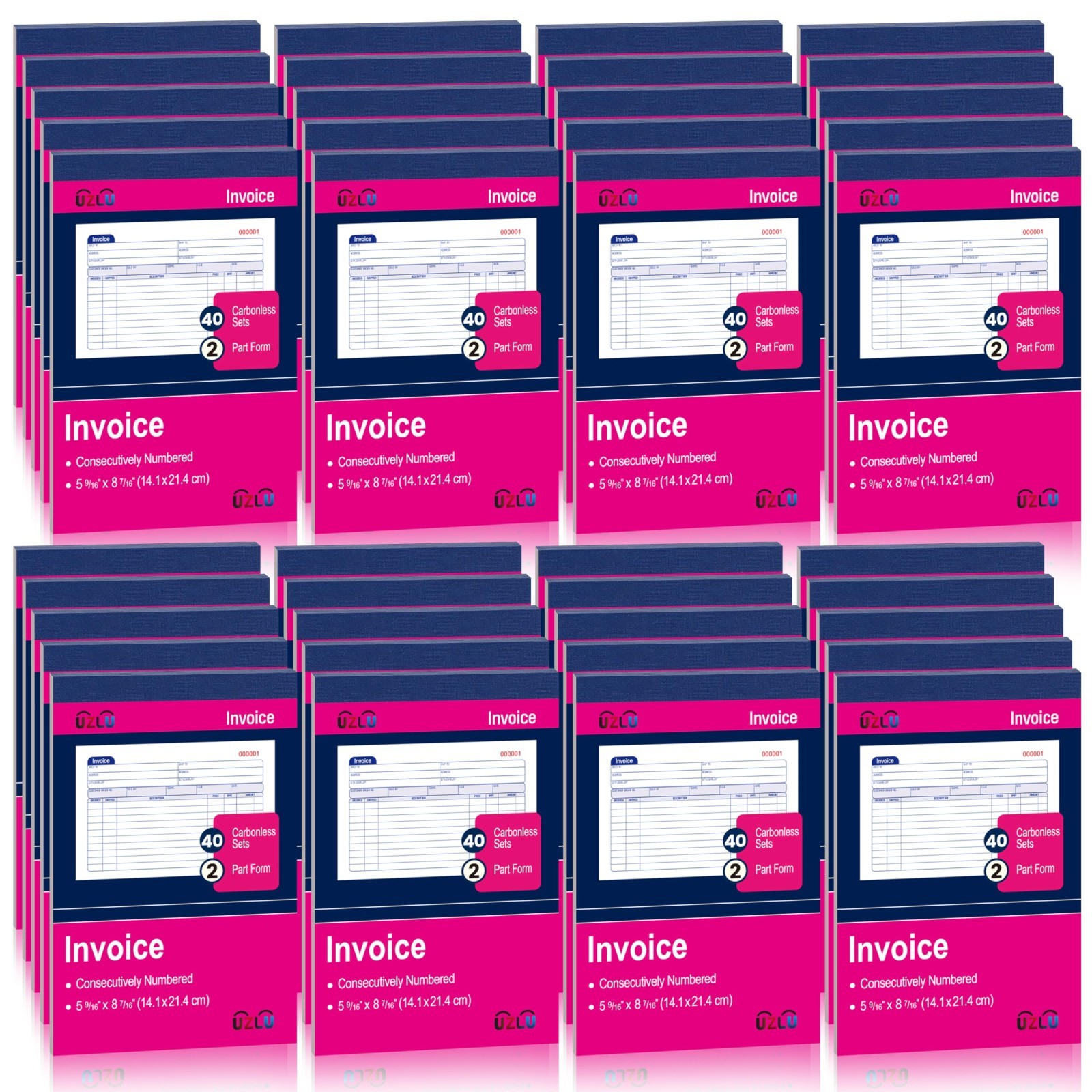 40 Pack Carbonless Invoice Books 2-Part, Small Business Receipt Pads, 5.5″x8.5