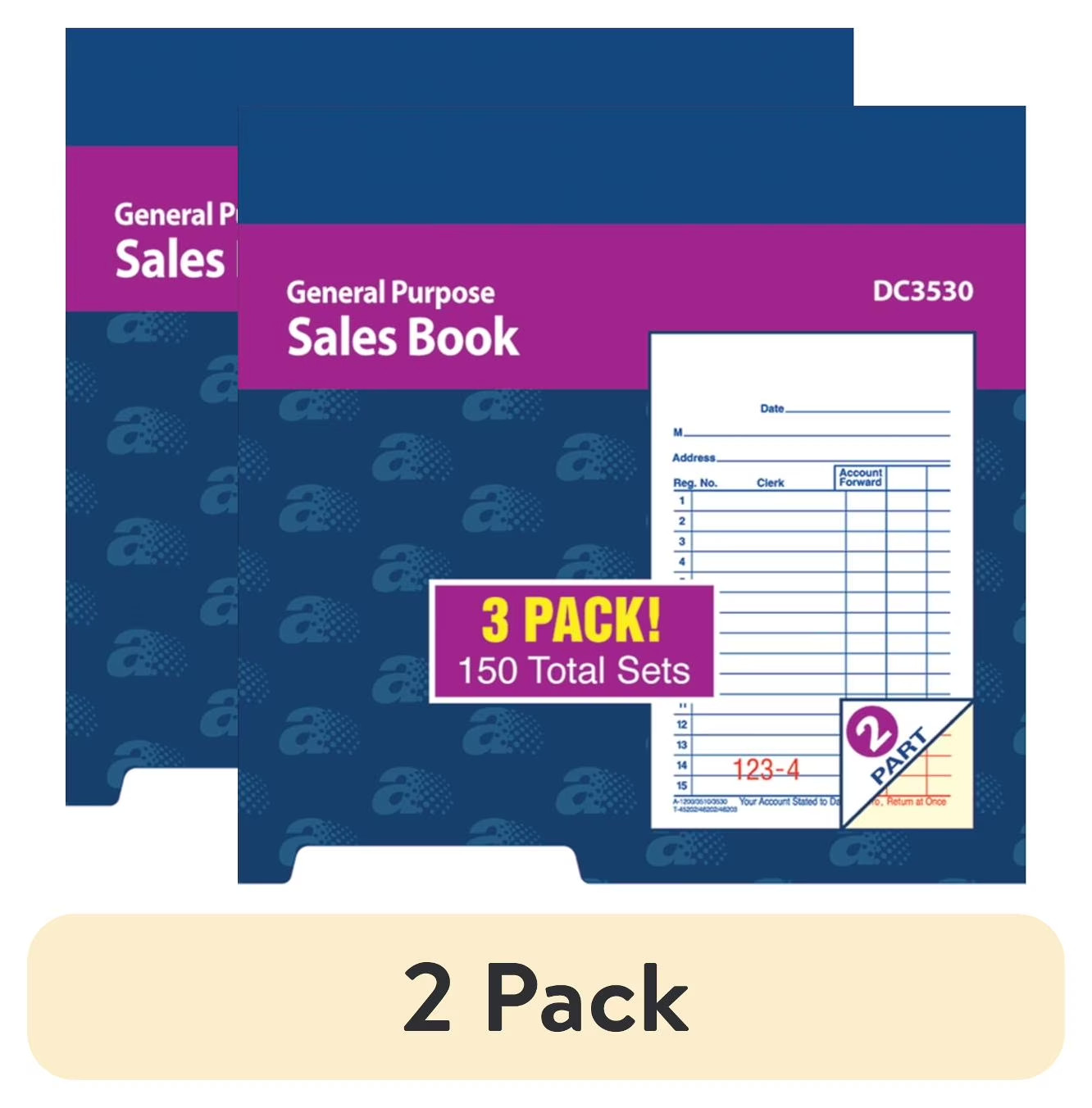 (2 Pack) General Purpose Sales Books, 2-Part Carbonless, 3-11/32 In. X 5-5/8 In