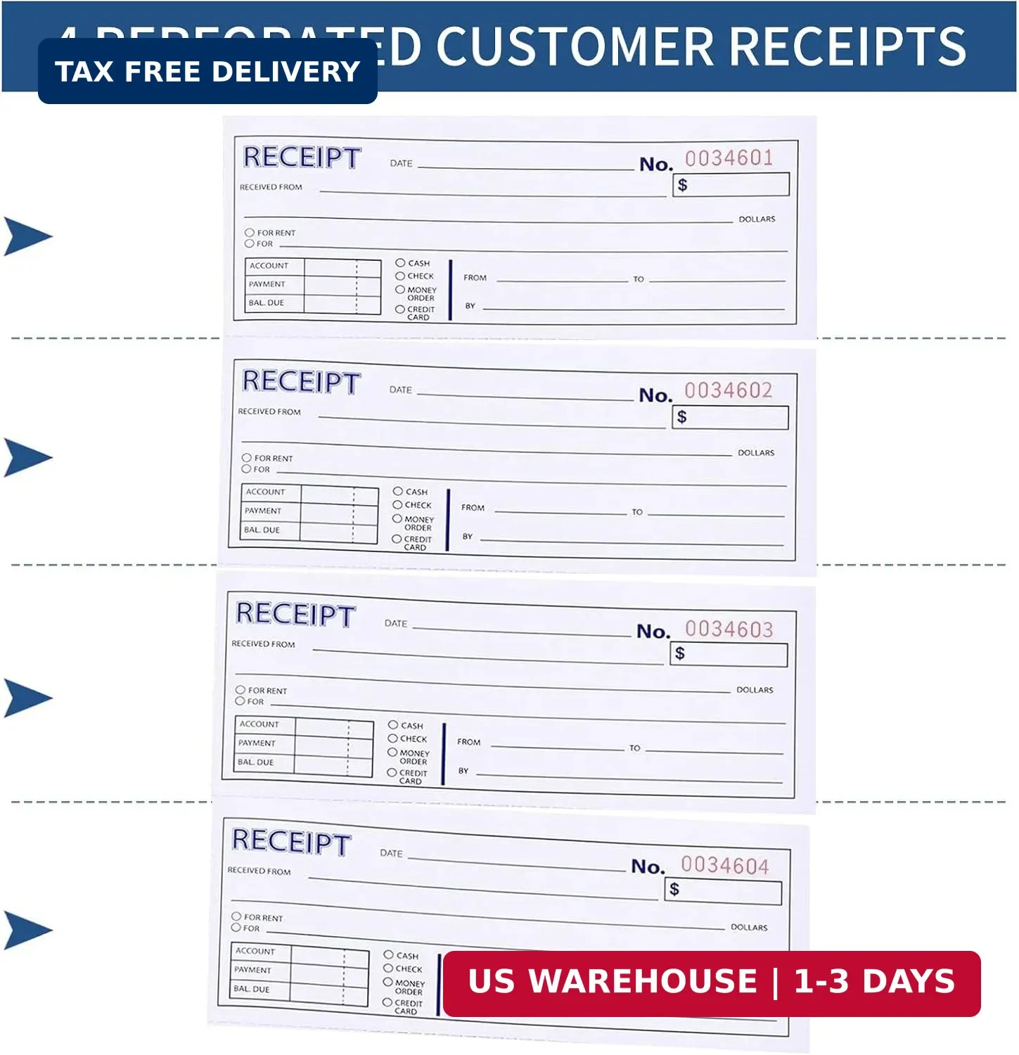 6 Pack Large Money and Rent Receipt Books with Cardboard Insert,7-5/8″ x 10-7/8″
