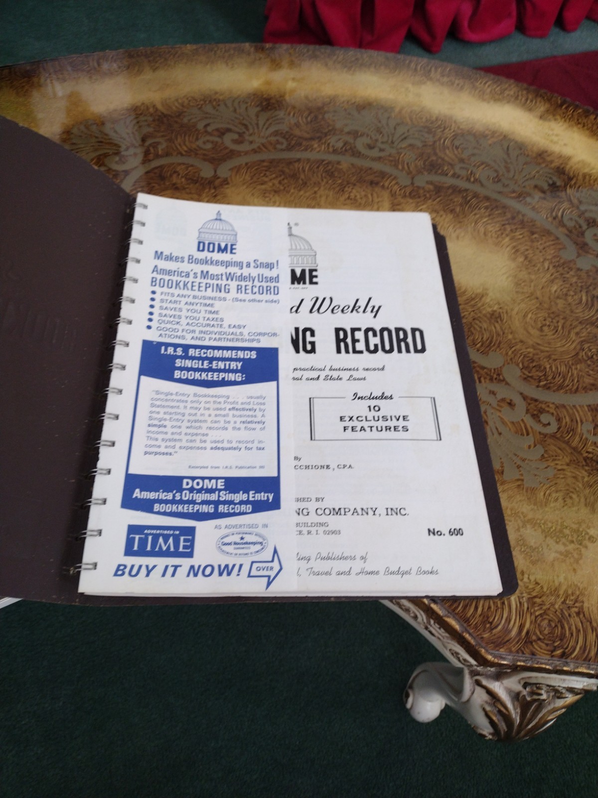 Dome simplified weekly Bookkeeping record Picchione #600 deductions NOS vintage