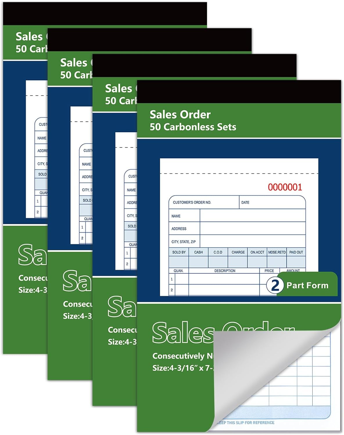 4 Pack Sales Order Book, 4-3/16 X 7-3/16″ Receipt Book with Carbon Copies,2-Part