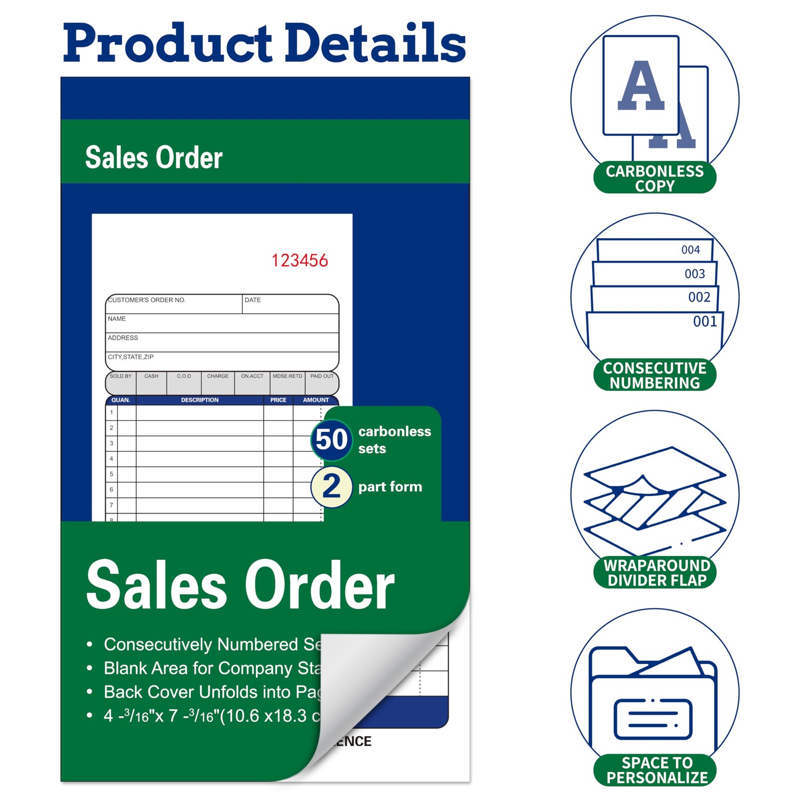 2Pack Enterprise Company Sales Order Book,2-Part Carbonless Paper,4-3/16 x 7-…