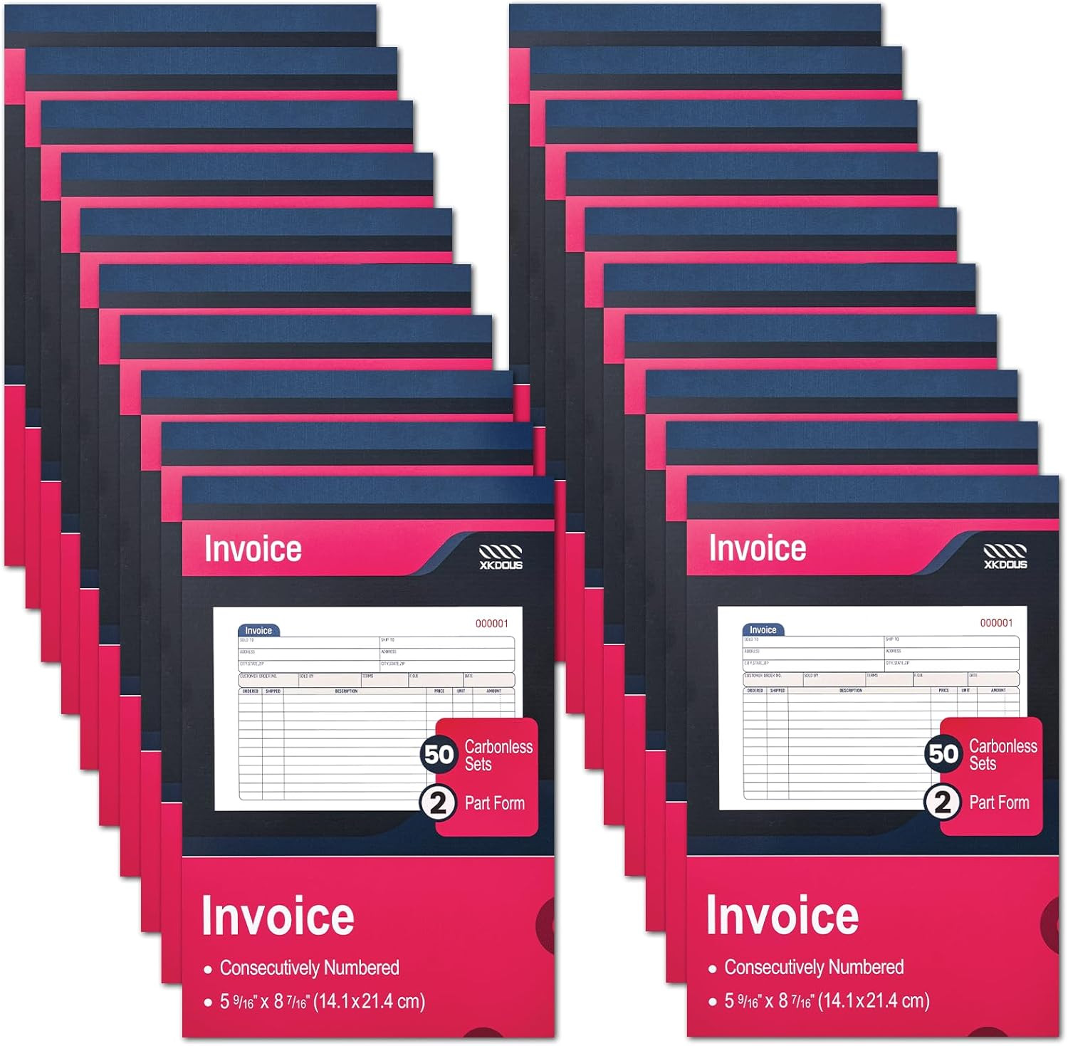 20 Pack 2 Part Carbonless Invoice Book 50 Sets Each Receipt Book 5.5×8.4