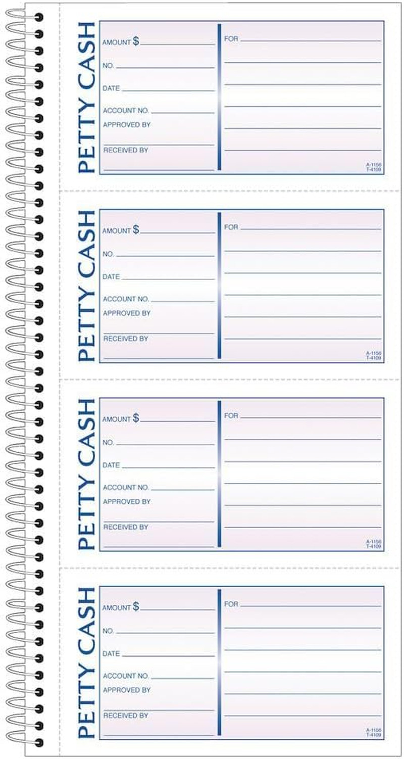Spiral Petty Cash Receipt Book, 2-Part, Carbonless, 4 Messages per Page, 2 Sets