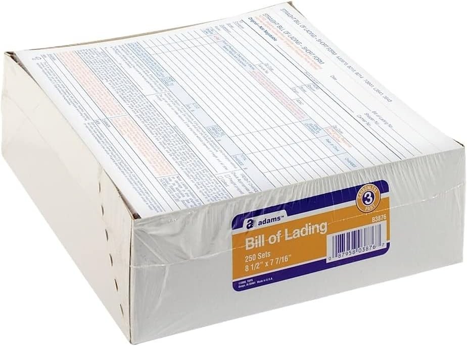 Adams Bill of Lading Short Form, 8-1/2 x 7-7/16 x Inches, White