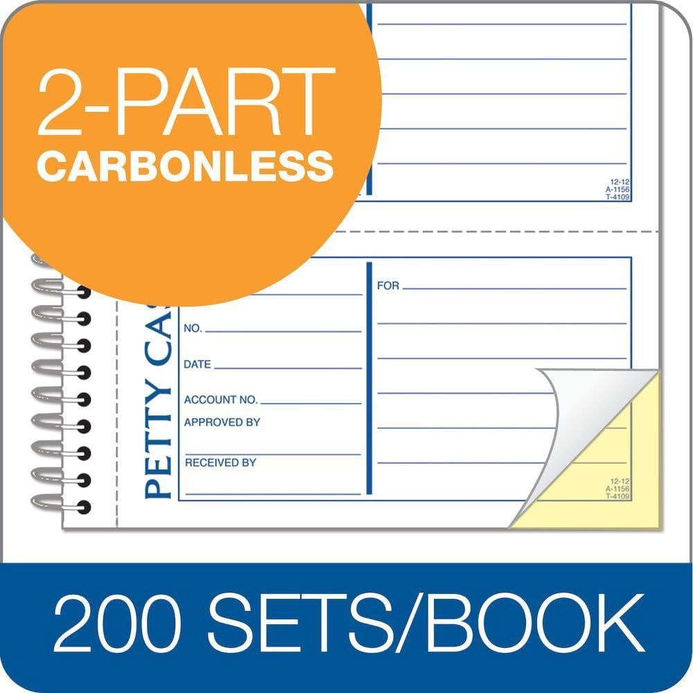 Spiral Petty Cash Receipt Book, 2-Part, Carbonless, 4 Messages per Page, 2 Sets
