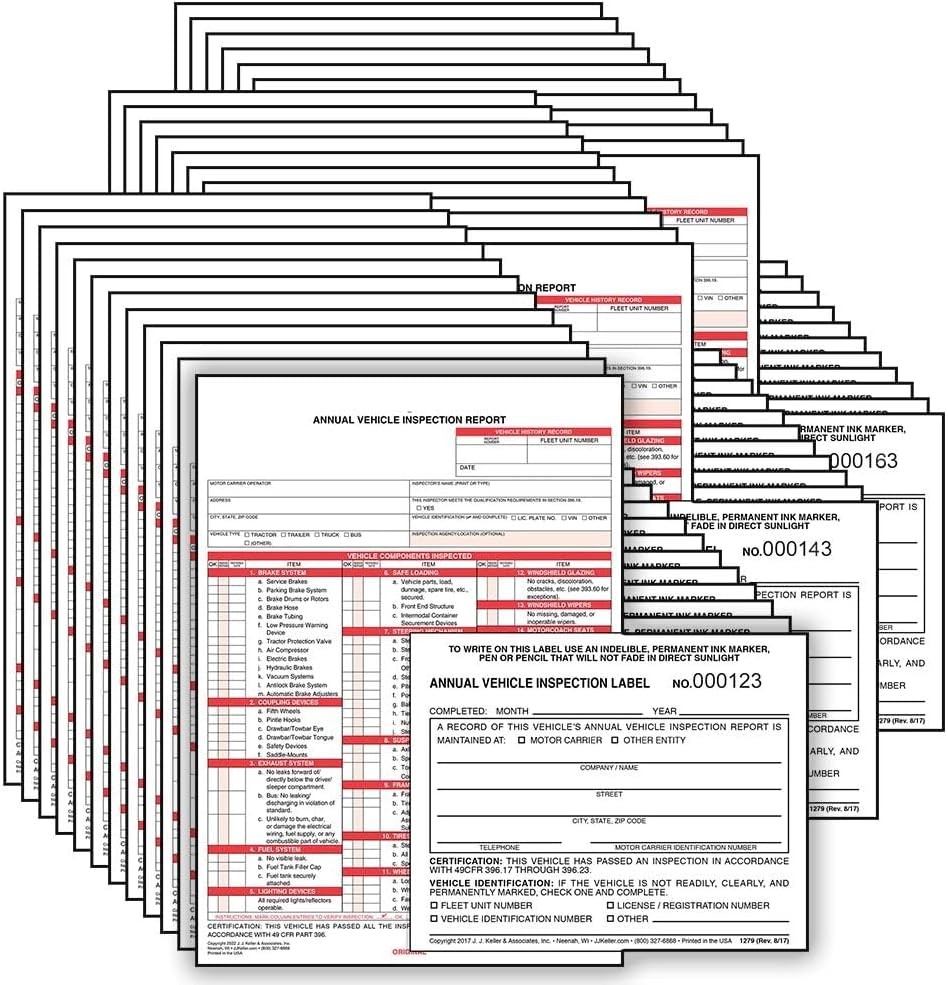 50 Pack Annual Vehicle Inspection Report W/ Prenumbered & 3 Ply Carbonless