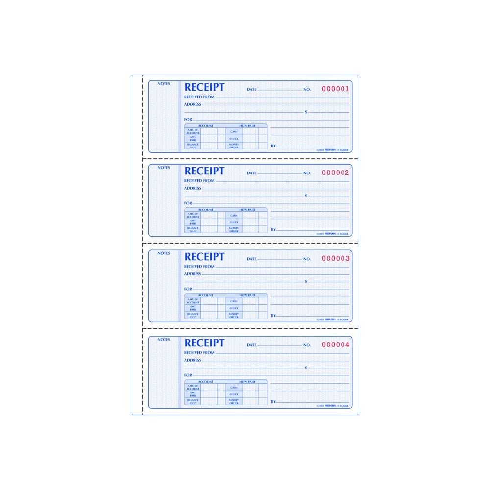 Formguard 8L808R Money Receipt Book 100 Receipts Fits 2.75×7 Inch 4 PCS