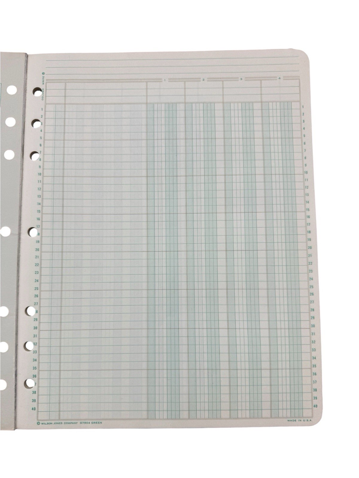 Wilson Jones G7504 Column Write Columnar Pad 4 Columns Green 50 Sheets