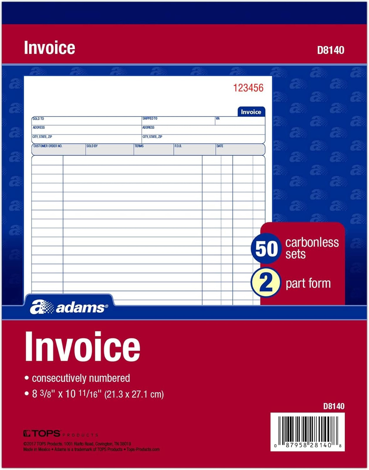 Invoice Book 8-3/8 x 10-11/16 Inches 2-Part Carbonless White Canary 50 Sets