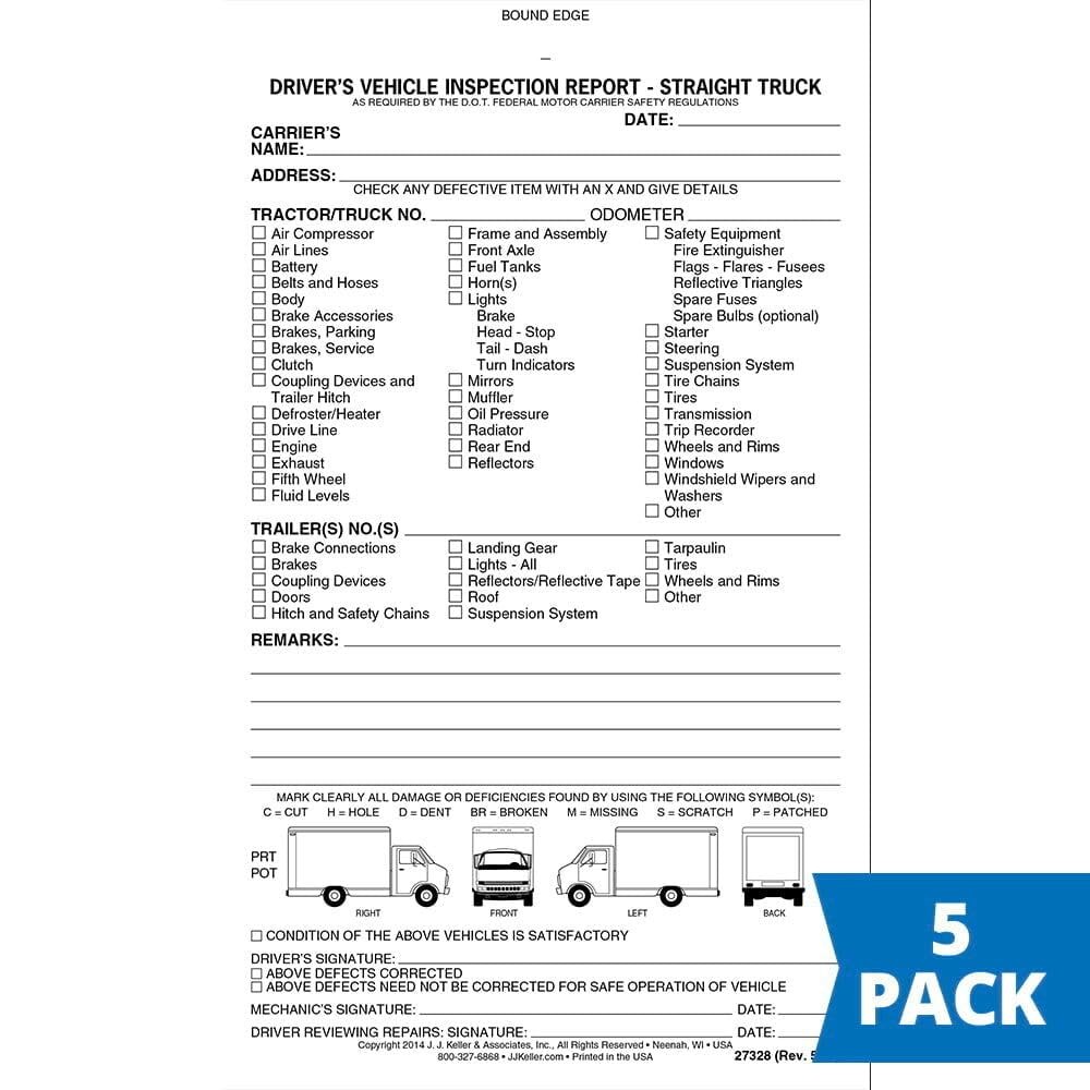 Straight Truck Detailed Driver’s Vehicle Inspection Report 5-pk. – Book Forma…