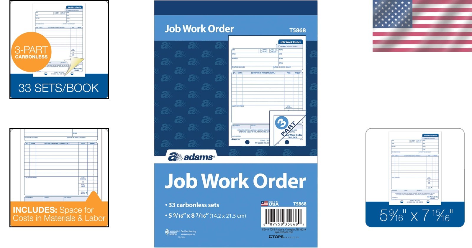 Streamlined Carbonless Job Work Order Books | 33 Sets, Professional Appearance