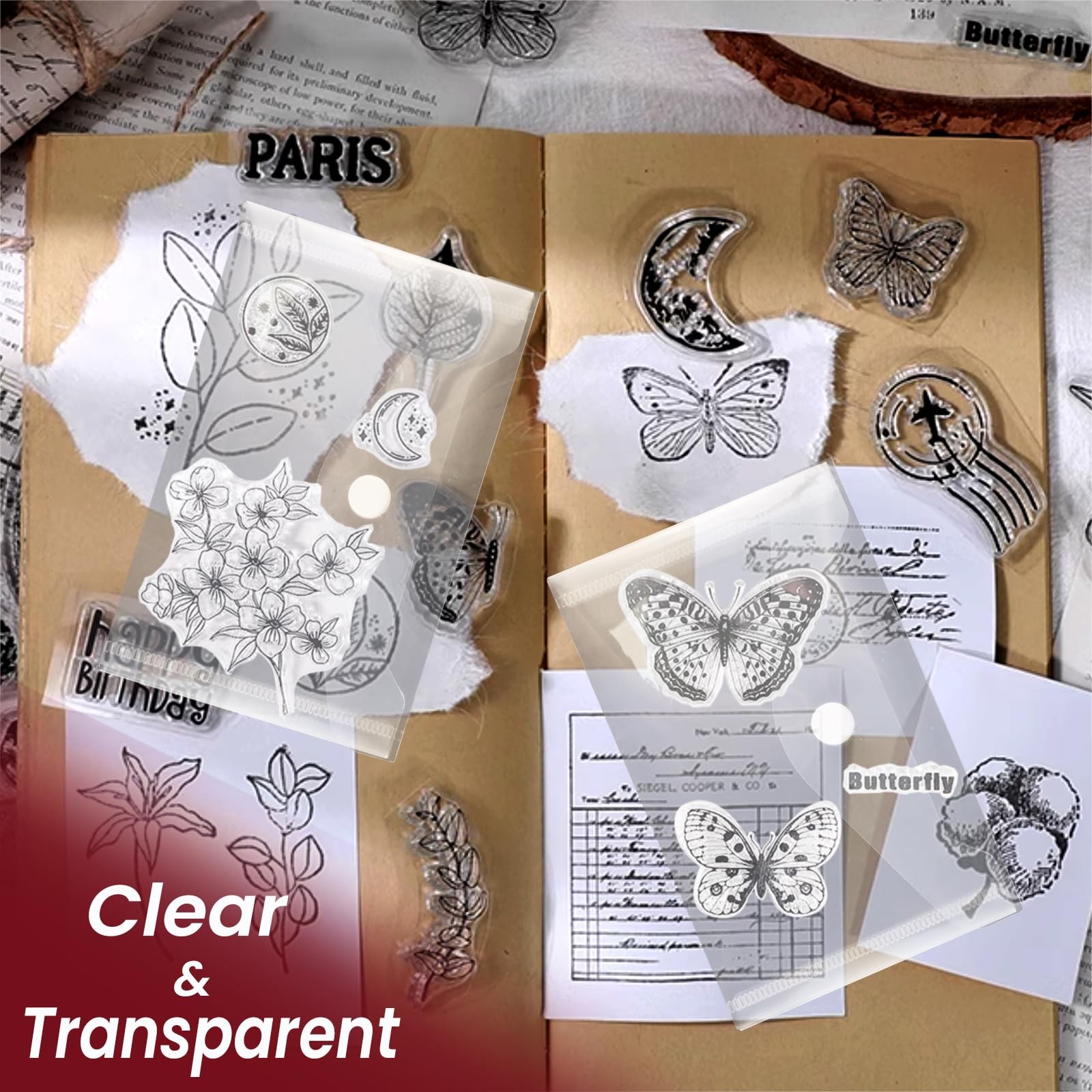 Vmiapxo 40 Pack Stamp and Die Storage Pockets, Reusable Small 4″ x 6″, Clear