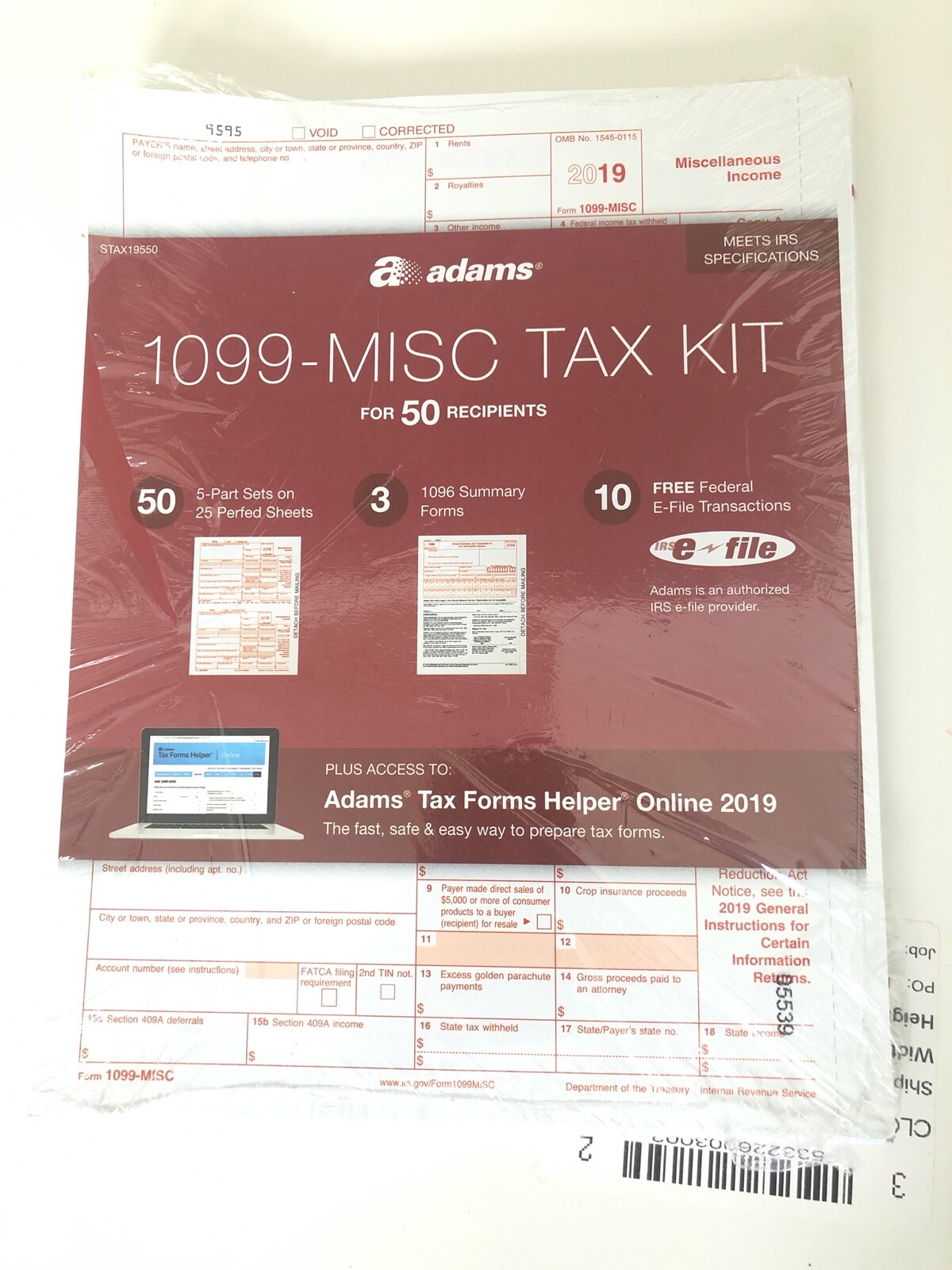 Adams 2019 1099 – Misc tax Kit for 50 Recipients STAX19550