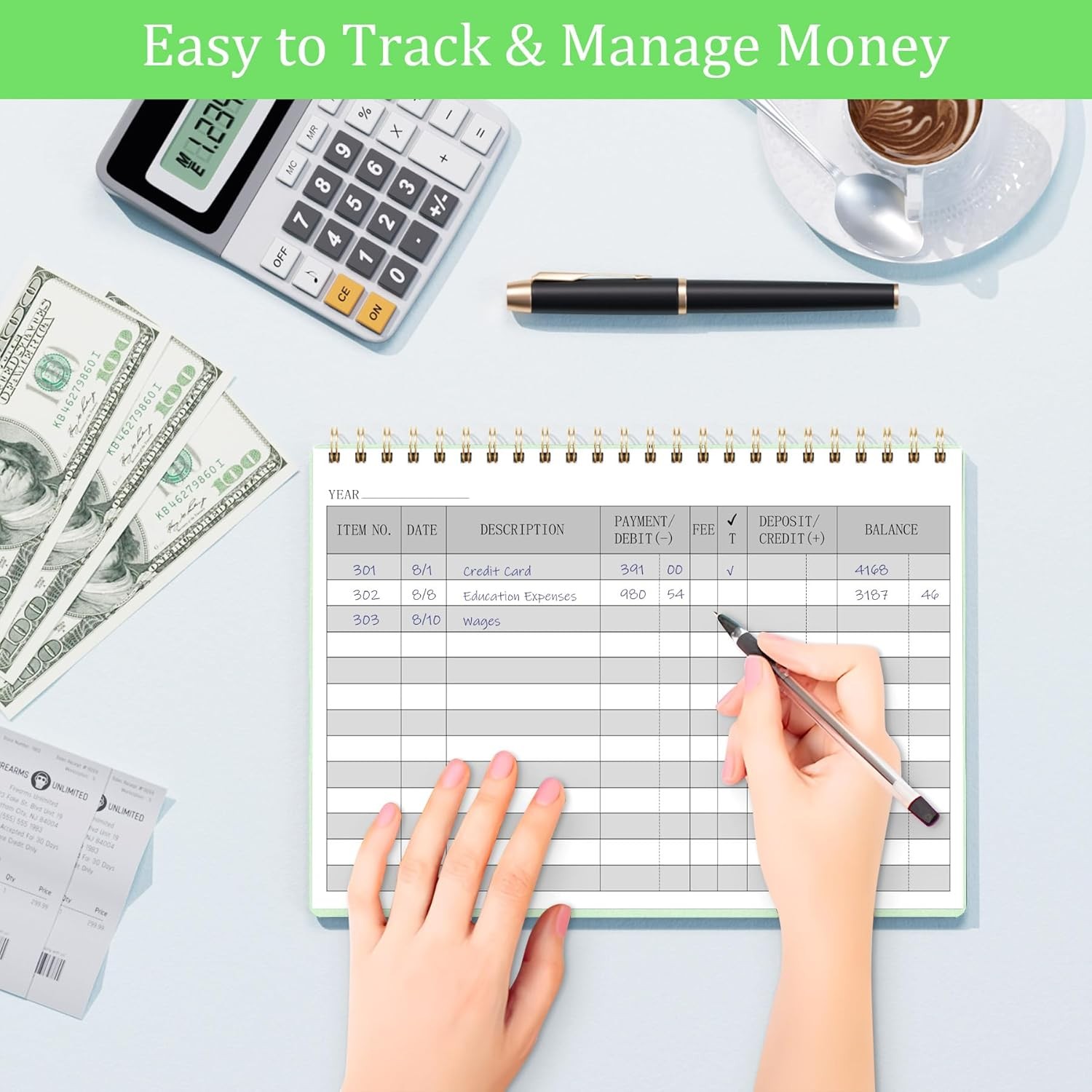 HAUTOCO Check Registers for Personal Checkbook, Transaction Expense Green