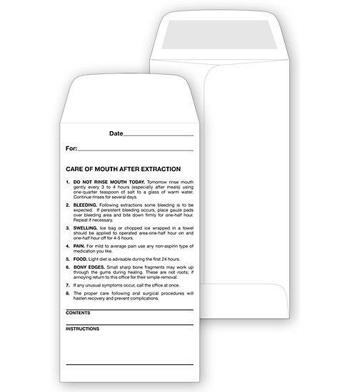 Dental Post Operative Instructions Envelope, English / Nebs Deluxe No. 26
