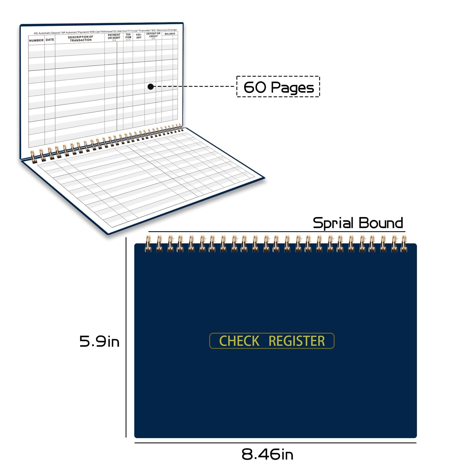Print Checkbook Register Check Registers Book, 57/8″ x 81/2″, Large Print, E…