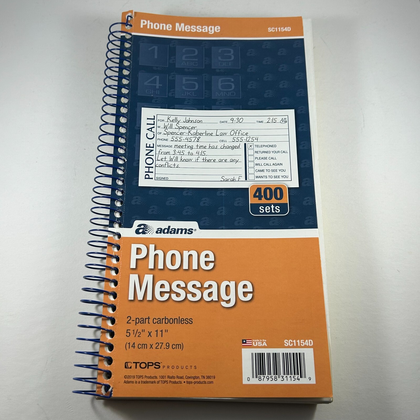 Adams Phone Message Books 5.5″ x 11″ 400 Sets/Book 1 Pack (SC1154-2D) 194506