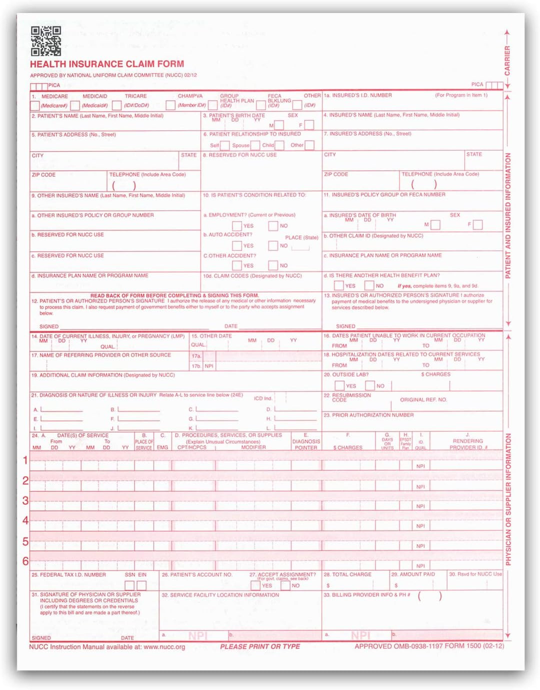 – CMS 1500 / HCFA 1500 Insurance Claim Forms – Laser/Ink-Jet Compatible (New …