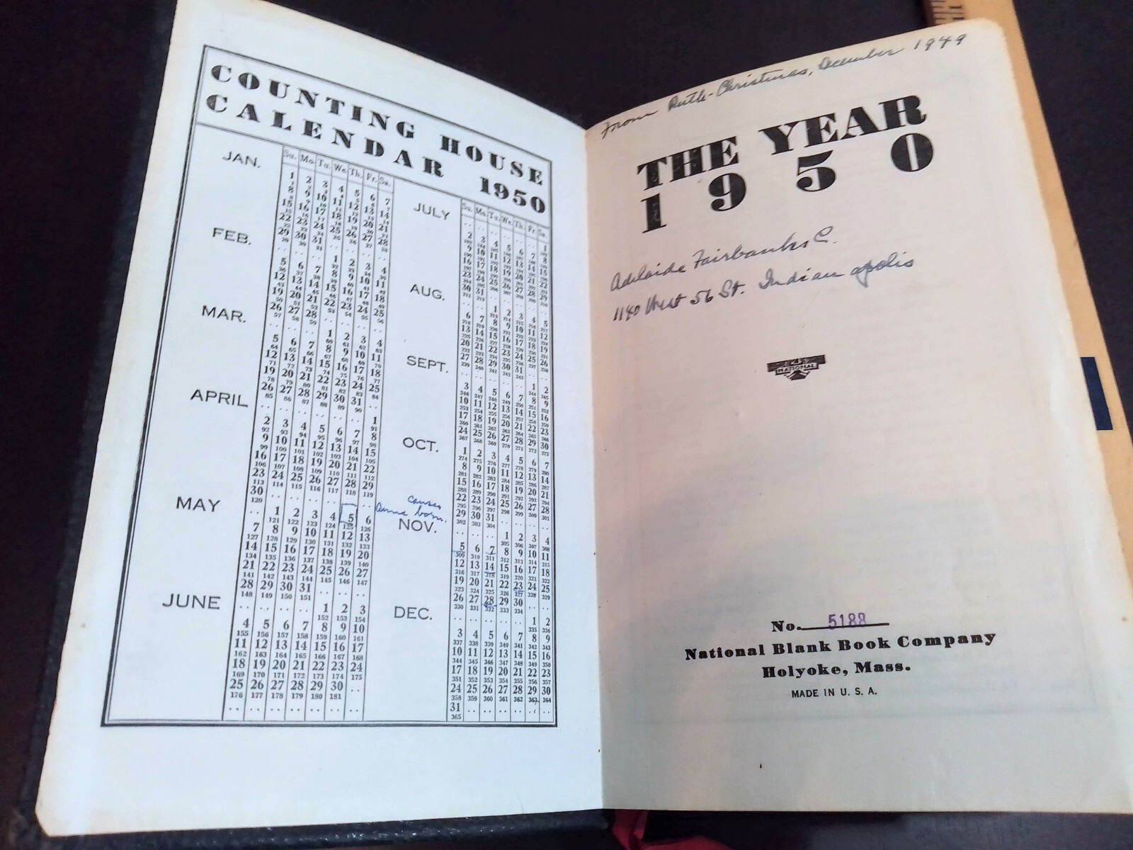 Vintage Ledger Book 1950 from National Blank Book Co. USA journal diary