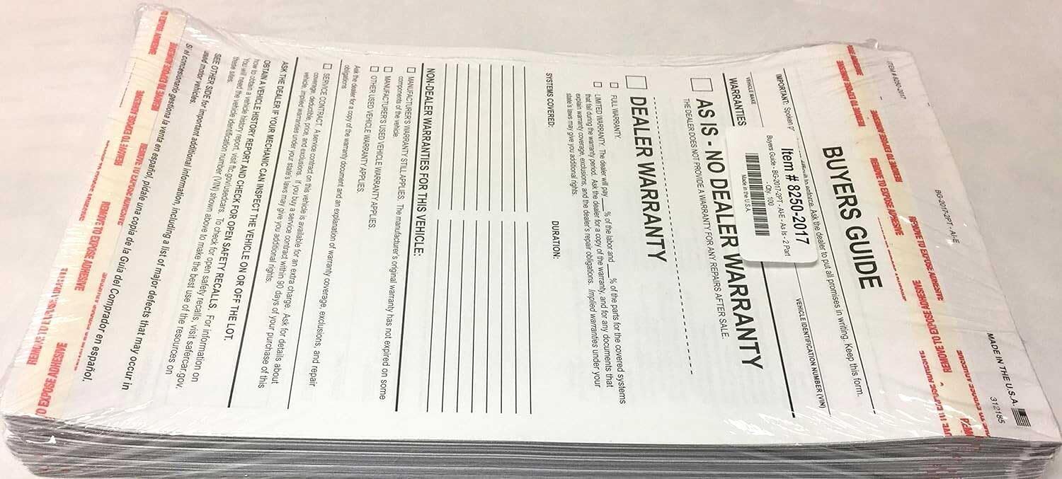2-part Buyers Guide Form – Adhesive Tape – English – As Is – Warranty (100 Per