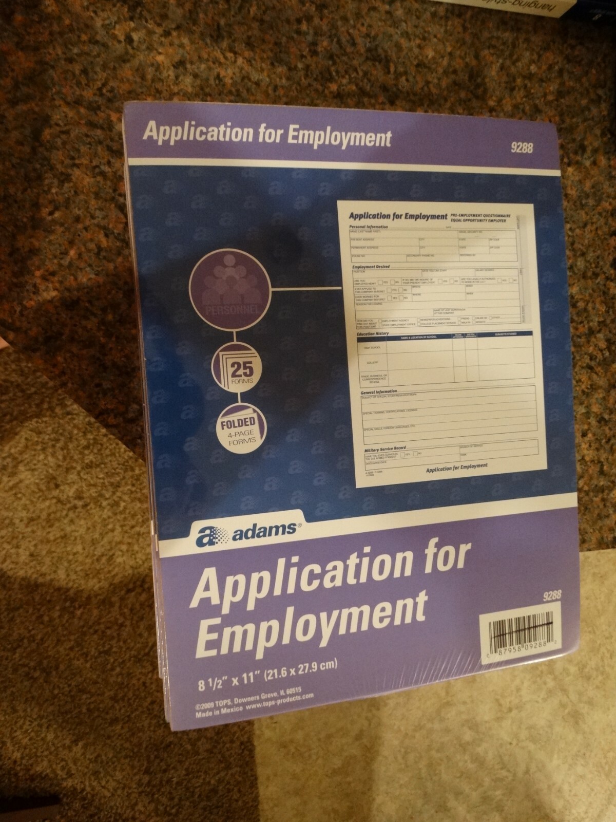 New In Package Adams Application for Employment Form