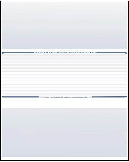 50 Blank Check Stock Paper – Check in Middle – Steel Blue Pinstripe