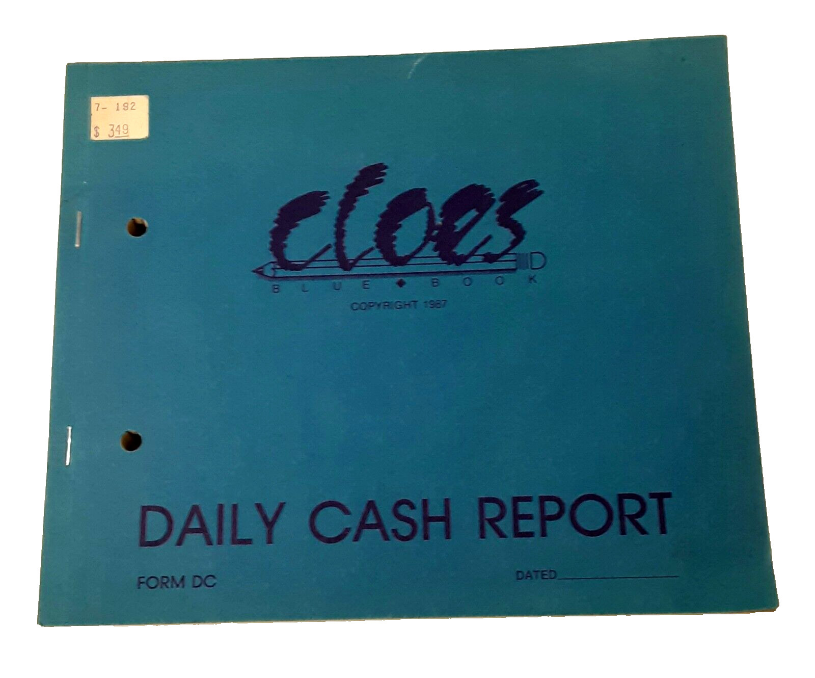 Cloes Blue Book Daily Cash Report Form DC 1987 Record Keeping Booklet Carbon