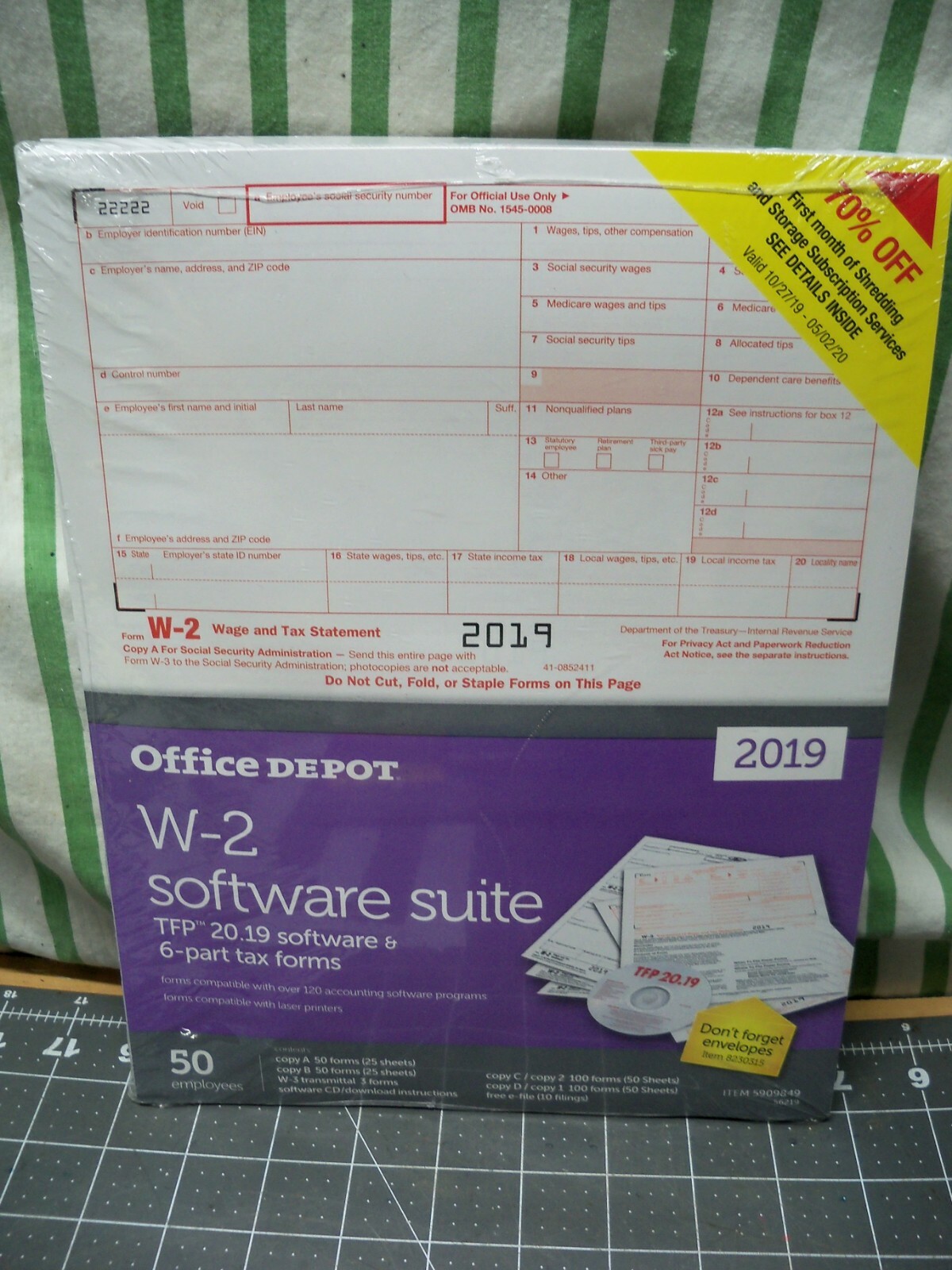 Office Depot W-2 Software Suite 2019 2-Up 6-Part 50 Pk Laser Tax Forms Staple W2