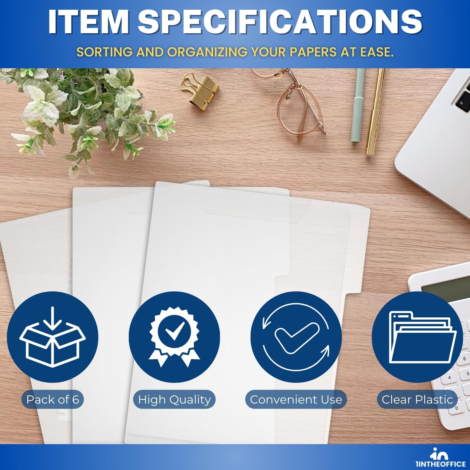 1InTheOffice Clear Plastic Folder Letter Size, Poly File 3 Tab,