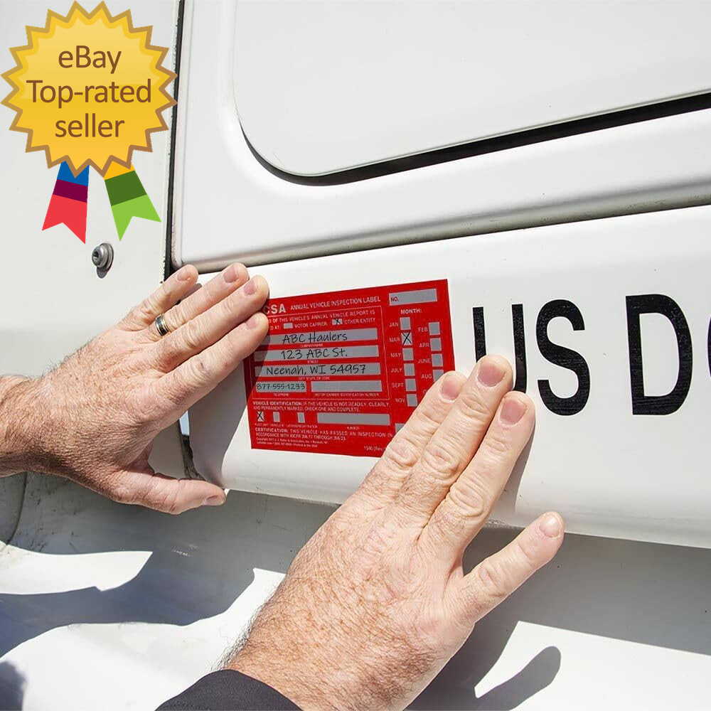 10-Pack Annual Vehicle Inspection Report Form & Red FMCSA Label Aluminum