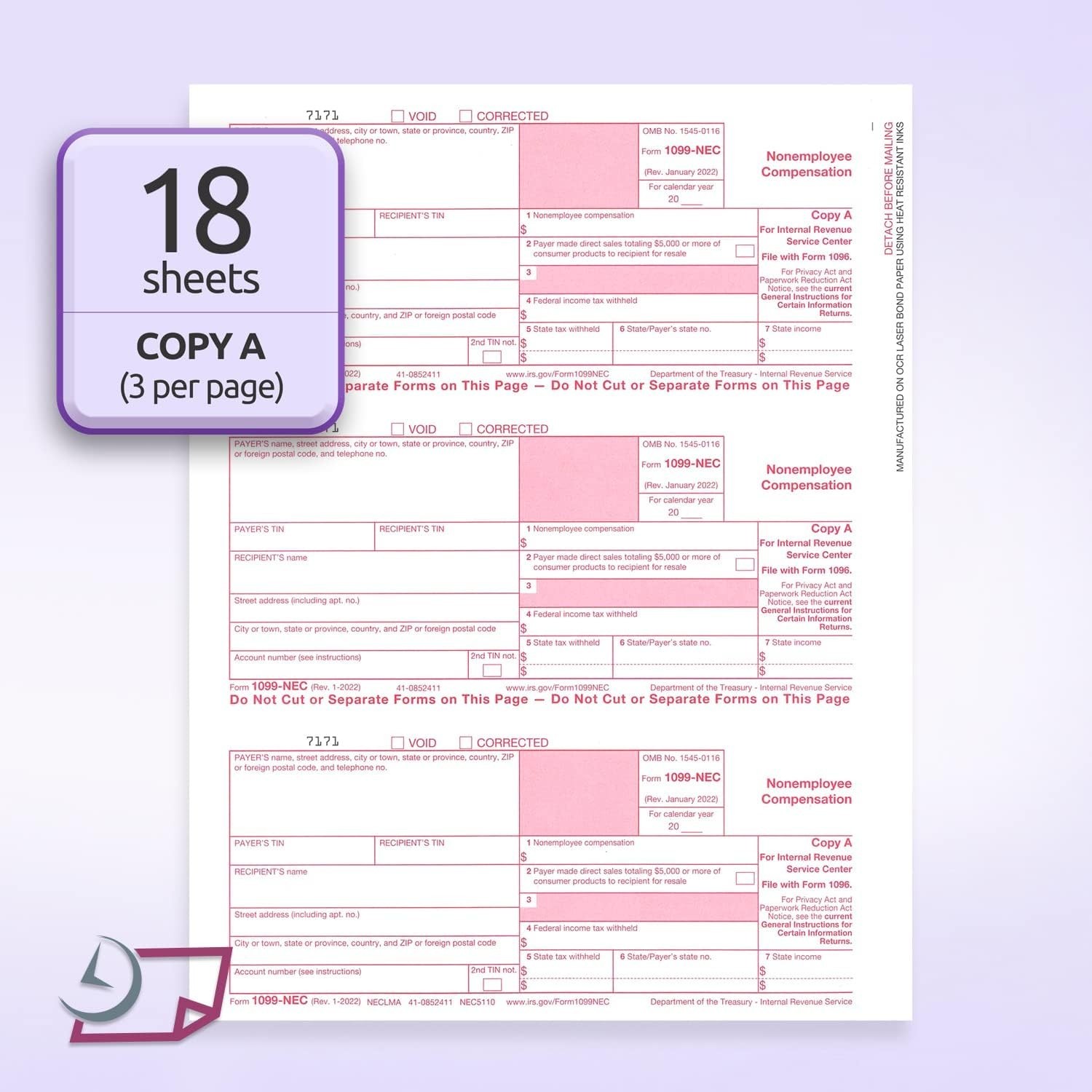 50 1099-NEC Forms Kit with 3 1096 – QuickBooks Compatible