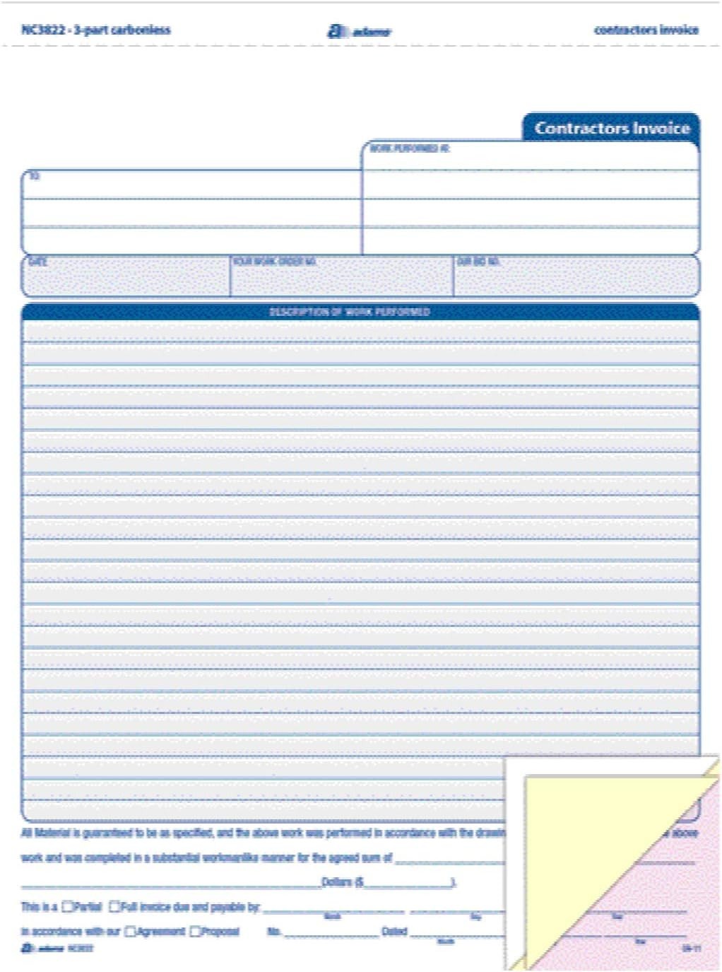 100 Carbonless Contractor Invoice Forms – Detailed & Easy Payment Instructions