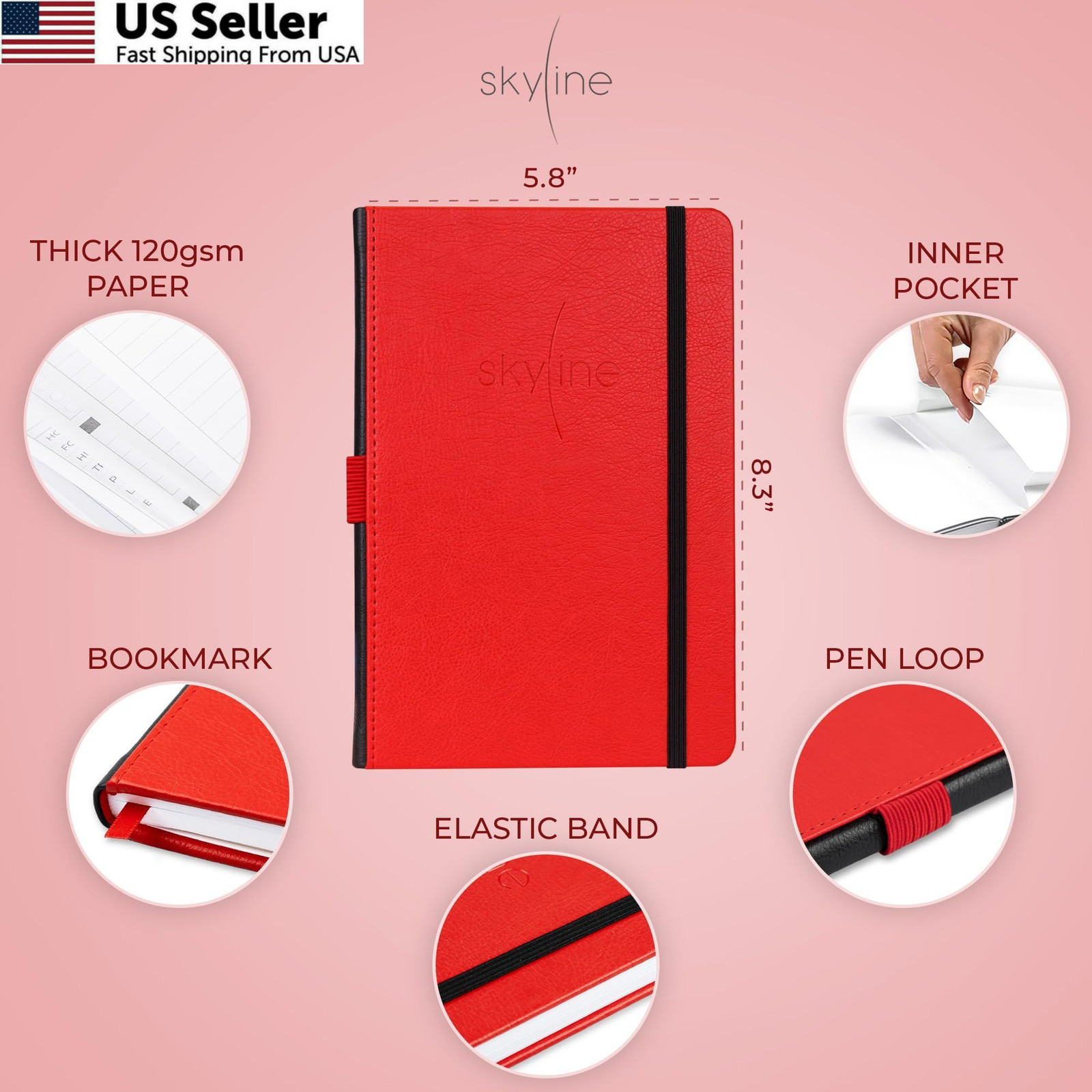 Skyline Check Register – Accounting Ledger Log Book A5 (5.8” x 8.3”), Red