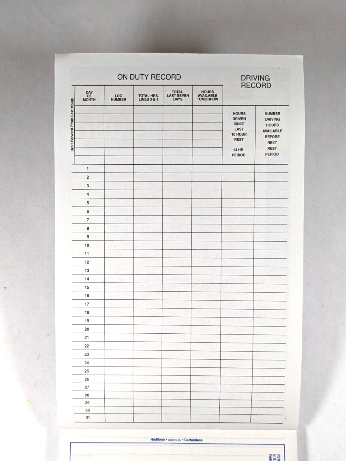 Rediform Carbonless 2-part Driver’s Daily Log Book – 2 Part -S5031N-CL