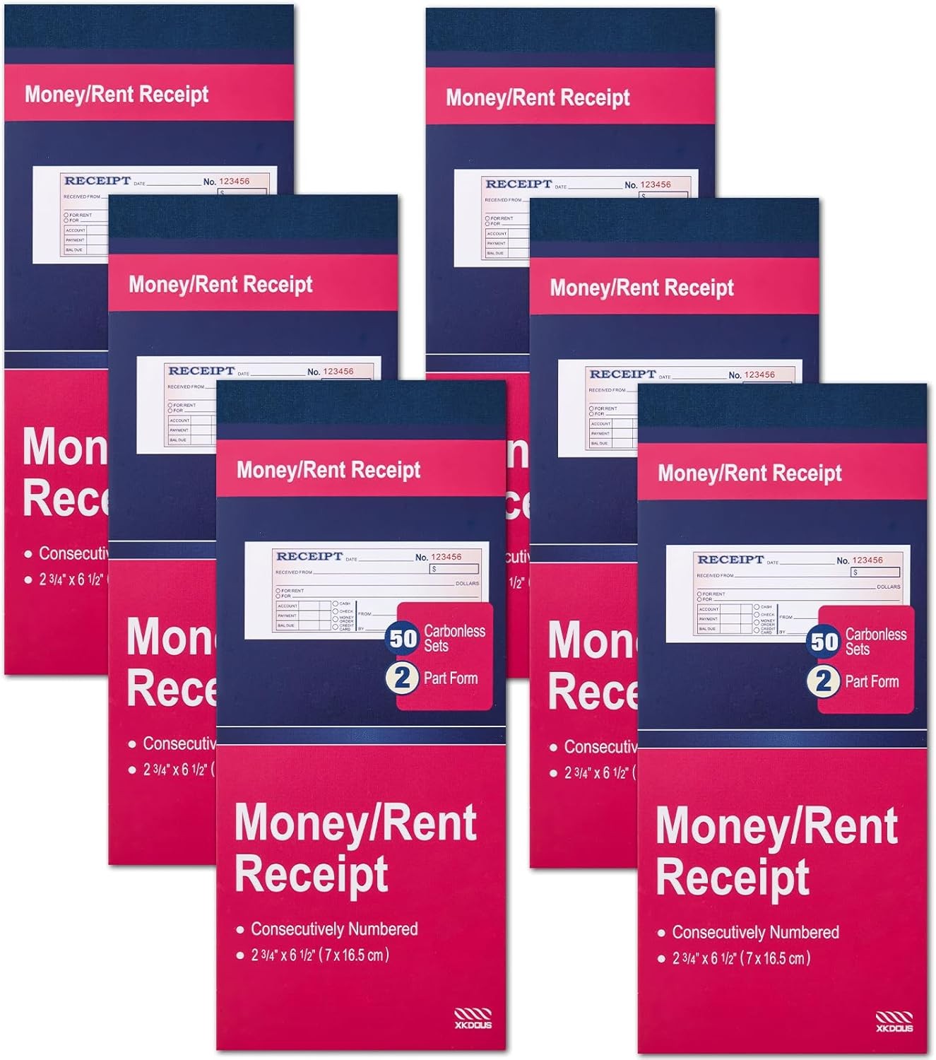 XKDOUS 6 Pack Receipt Book with Carbon Copies, Money and Rent Receipt Book 2 Par