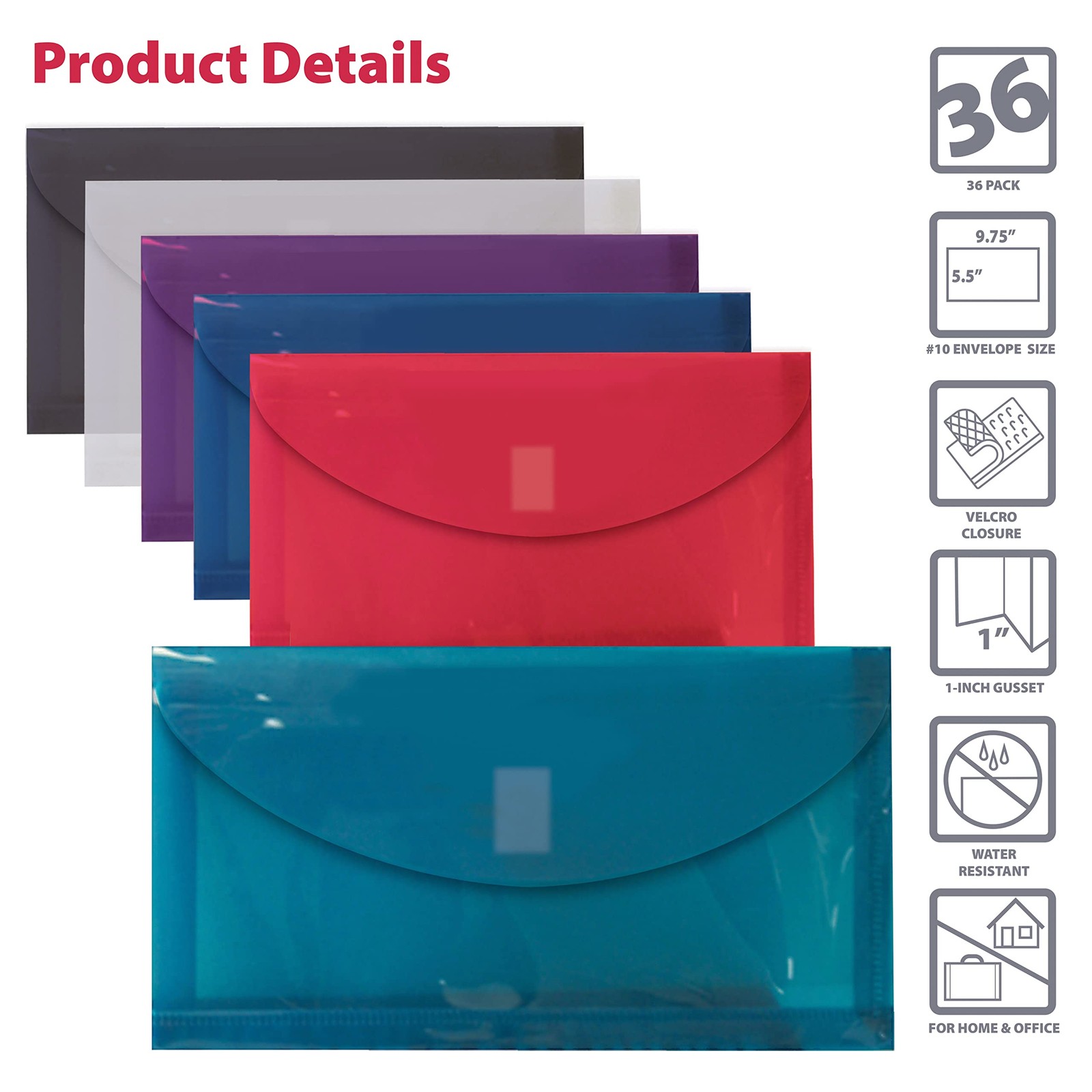 Better Office Products 36 Plastic Envelopes, #10: 9.75″ x 5.5″, Assorted