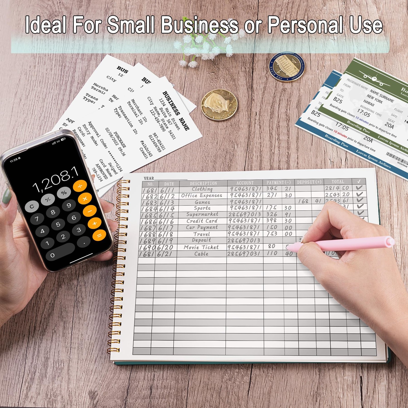 HAUTOCO Accounting Ledger Book for Small Business 10.1 x 7.8”, Blue