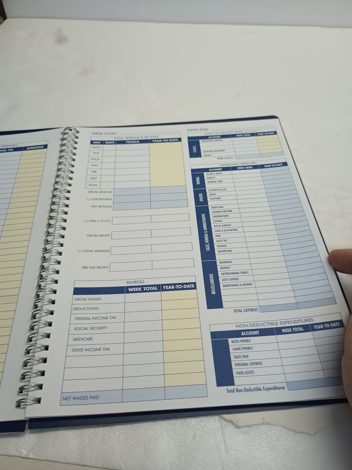 (1) PO Adams Weekly Bookkeeping Record Book, Spiral Bound,8.5 X 11 Inches, AFR70