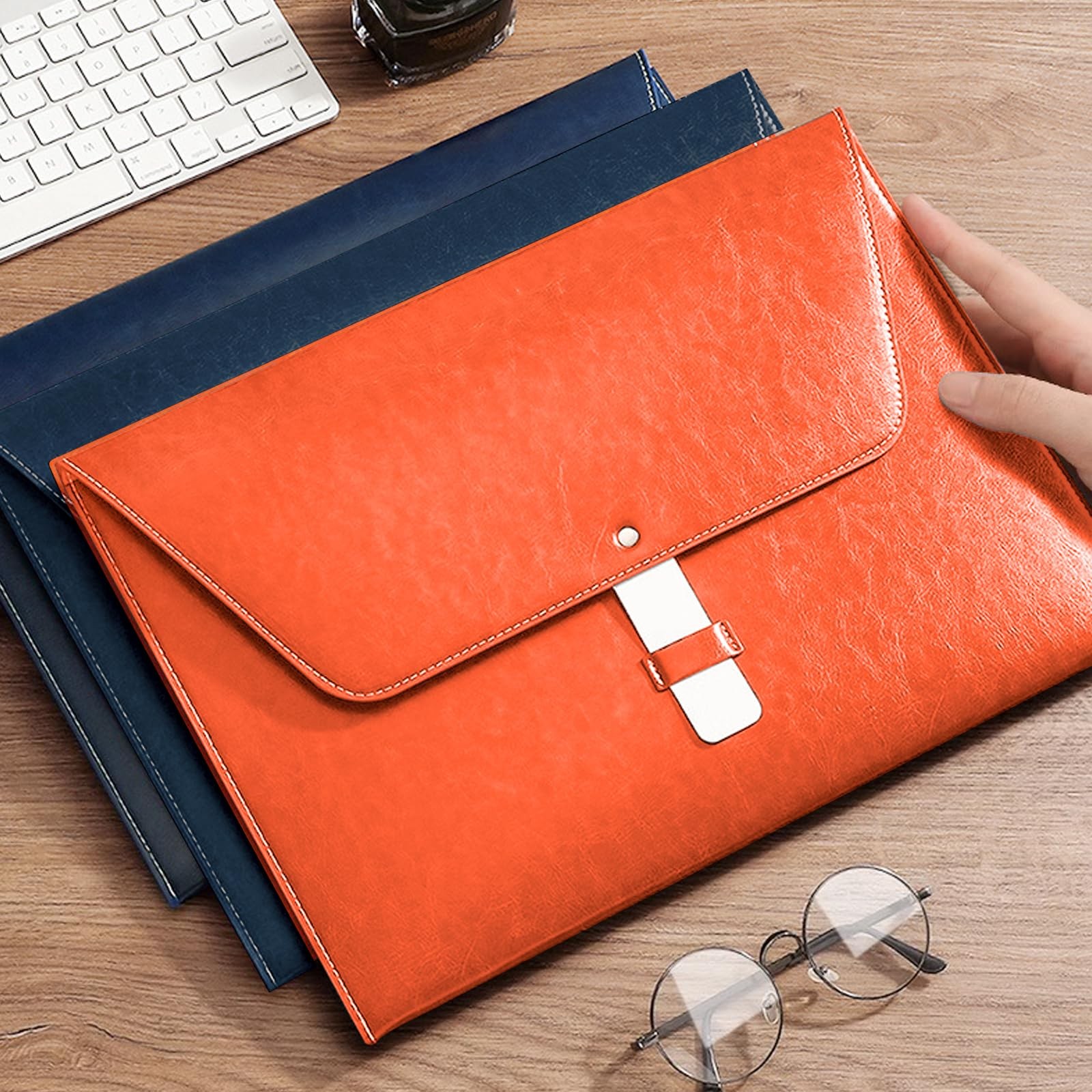 VANRA PU Leather File Folder Document Holder for A4 Letter Size Paper, Orange