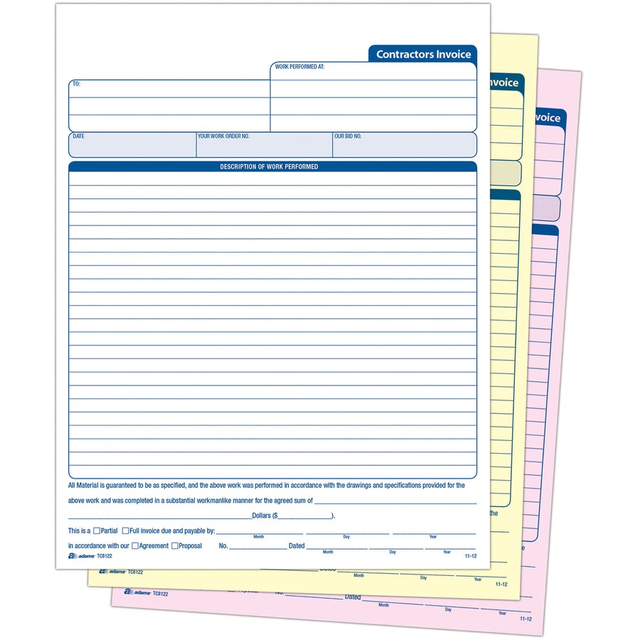 Adams TC8122 Contractor’s Invoice Book 50 Sheets Carbonless