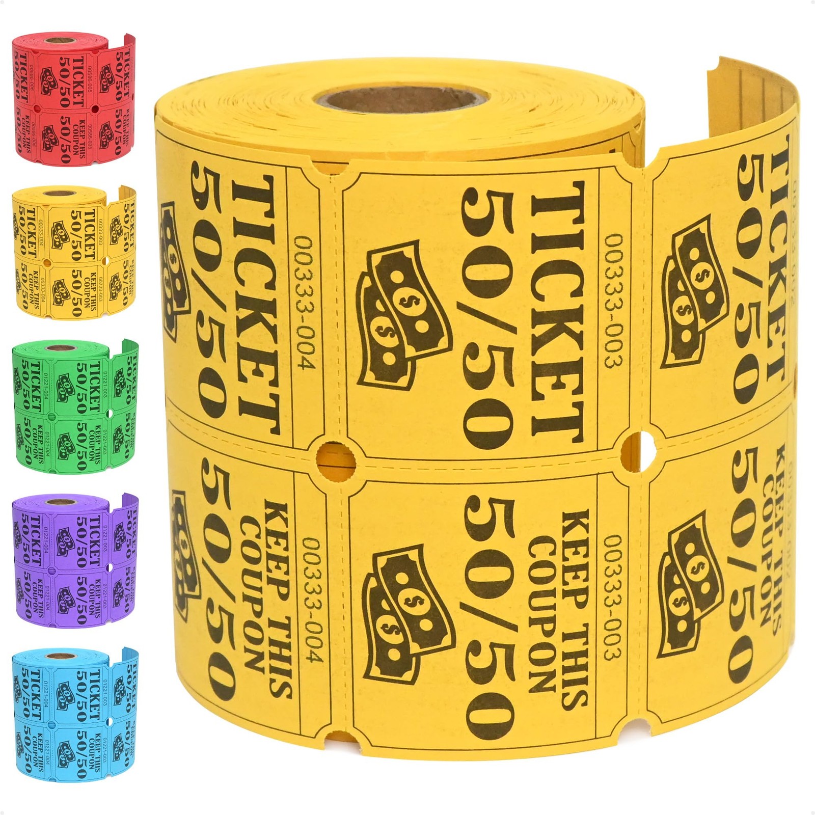 ESSENTIAL 500 Double Roll Raffle Tickets, 50/50 Cards, 4″x2″, Yellow