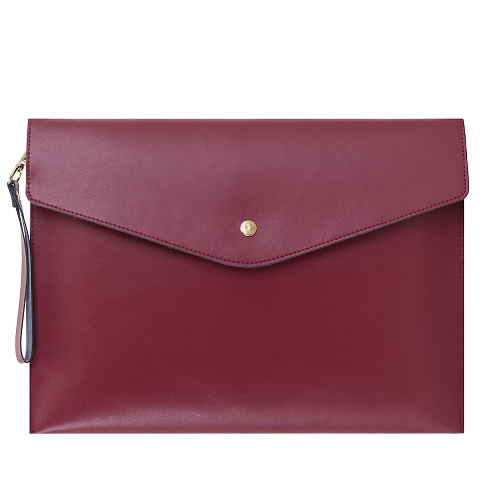 Wonderpool A4 Real Leather Multifunction Portfolio Envelope File A4, Wine Red