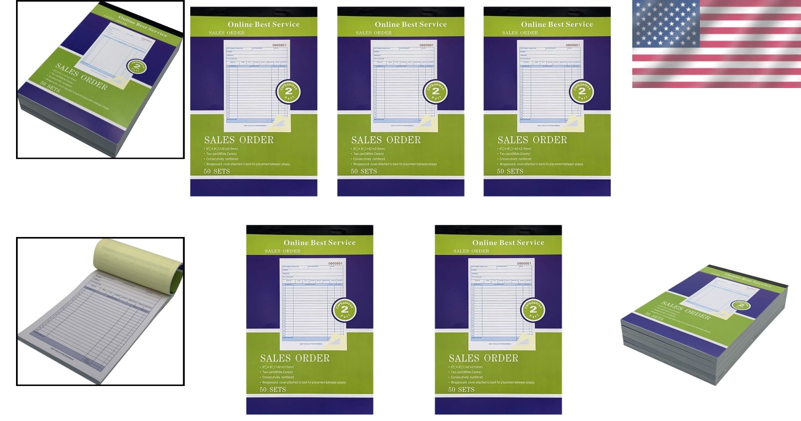 Effortless Accounting: 5-Pack Large Carbonless Sales Order Books with 50 Sets