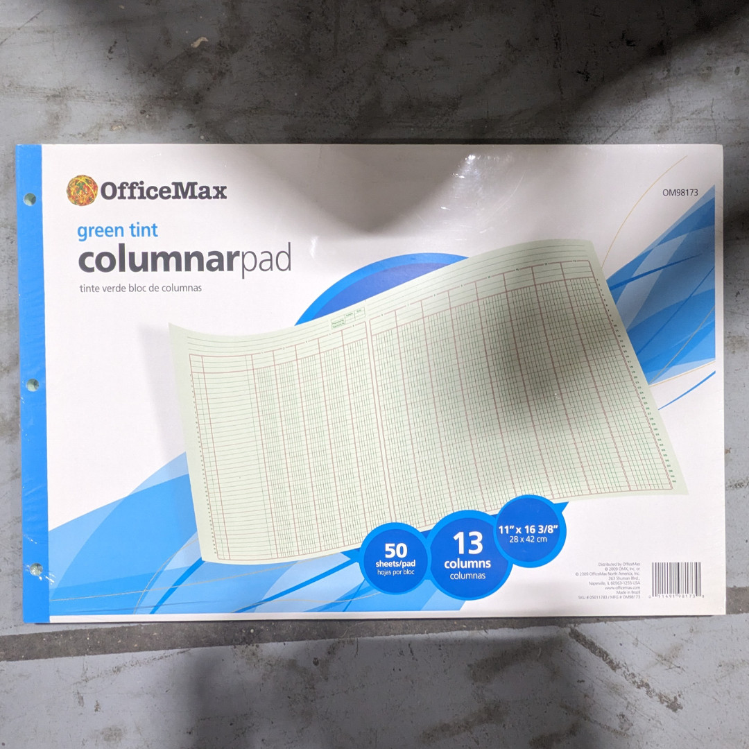 Columnar Pad 13 Columns, 11 x 16.375 Inches, 50-Sheets, Green (OM98173) *2 PACK*
