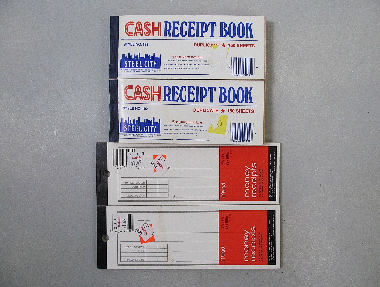 Vintage Steel City Duplicate Cash Receipt #192 & Mead Money Receipts Carbon Lot